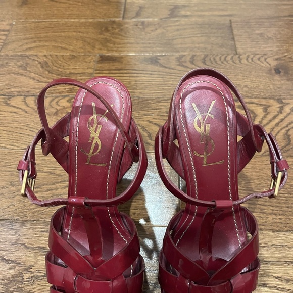 Saint Laurent Tribute Patent Leather Platform Fuchsia Heels - Picture 4 of 16